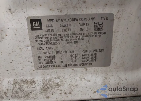 2017 Buick Encore Preferred from USA, damaged, VIN KL4CJESB7HB250545